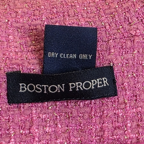 Boston Proper Pink Wool Blend Tweed Fringe Blazer Size 10 - Picture 8 of 9